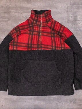 Vintage 1990's Vintage 7th Ray Plaid Deep Pile Fleece Half Zip 1/2 Zip‎ Jacket